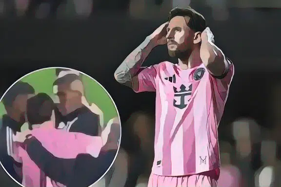 messi grabbing Mehdi Ballouchy neck
